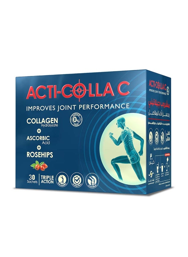 أكتي-كولا كولاجين + فيتامين سي + ثمر الورد - 30 كيسًا لصحة المفاصل ومرونتها وحركتها | 5000 ملغ كولاجين بحري